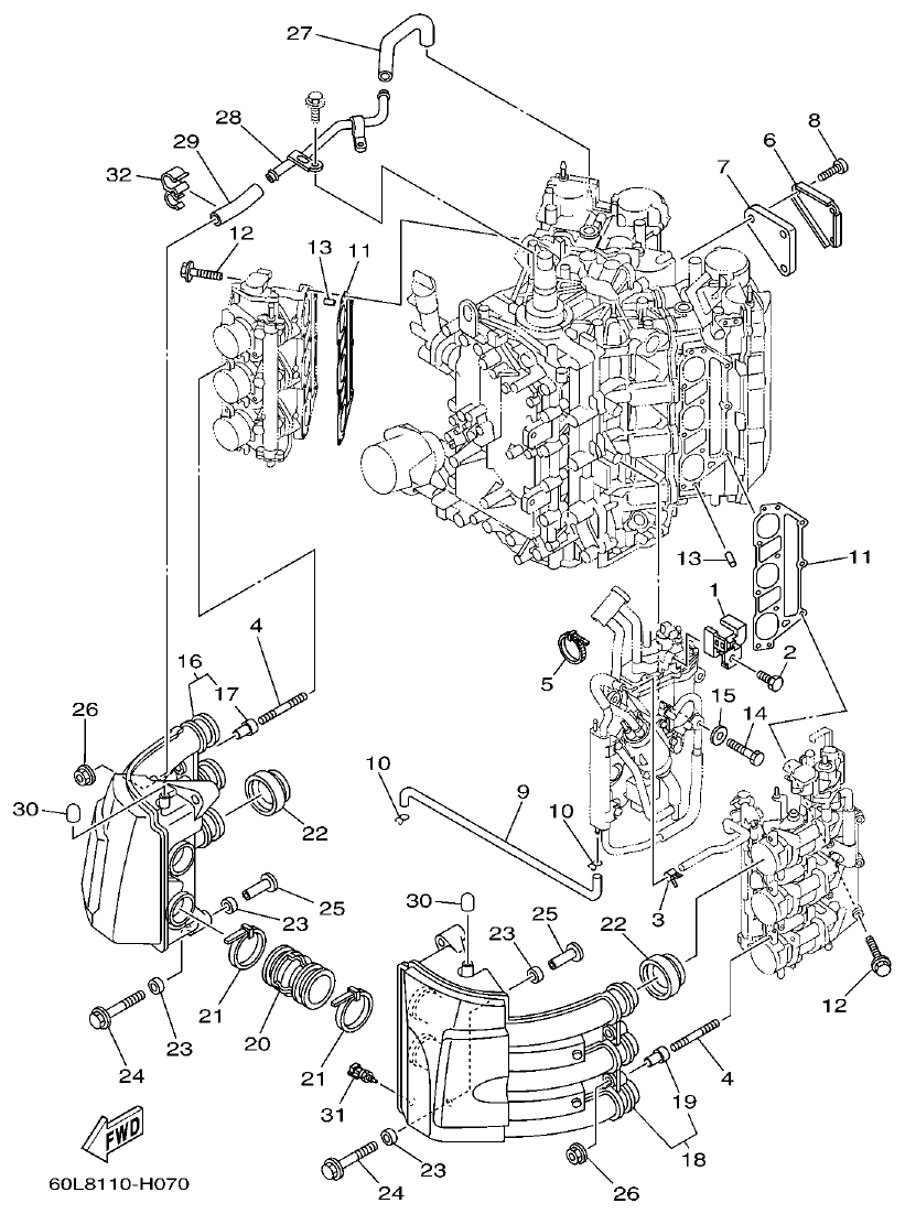 Yamaha F200BET, FL200BET INTAKE 1 parts diagram